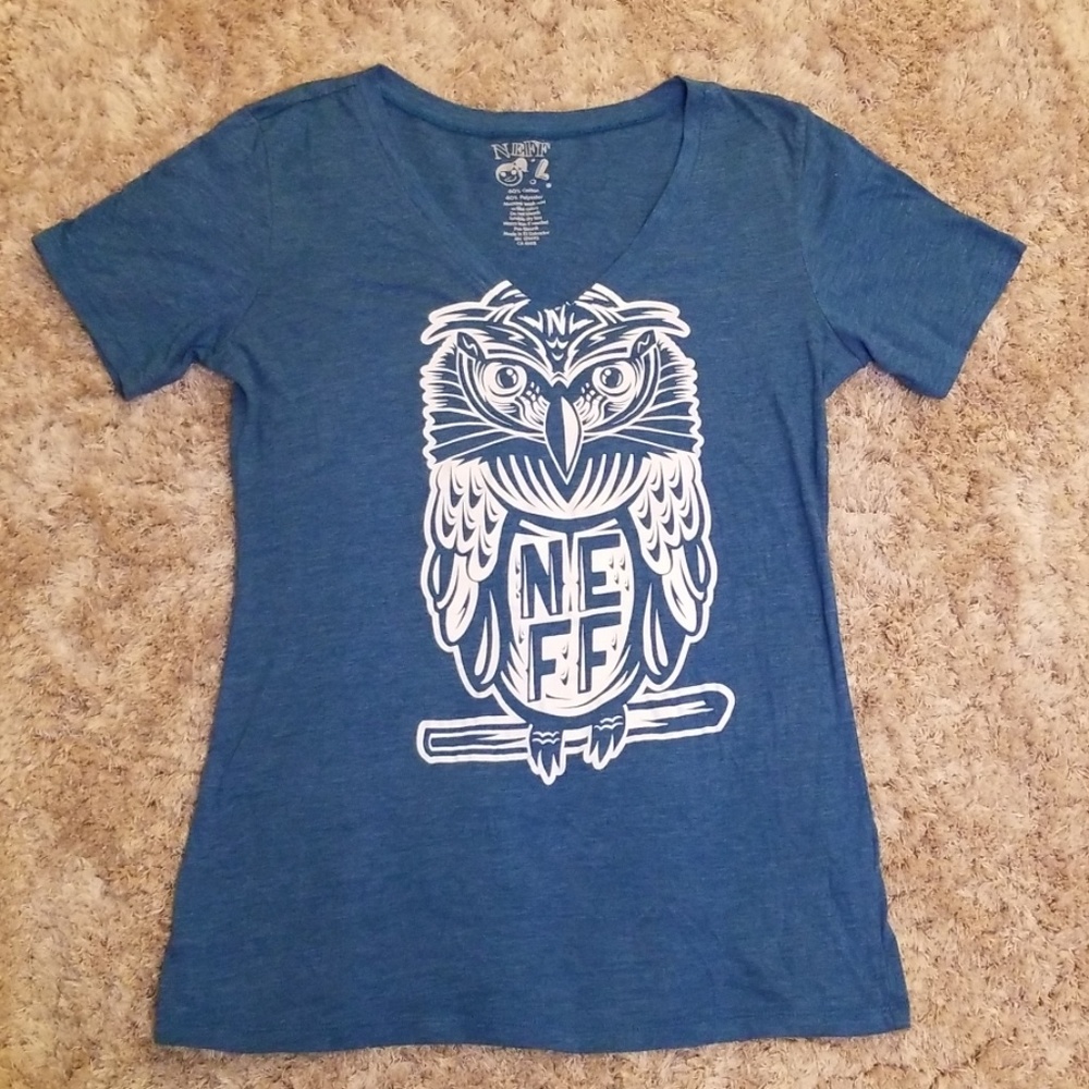 Neff Blue V Neck Tshirt w/ White Owl